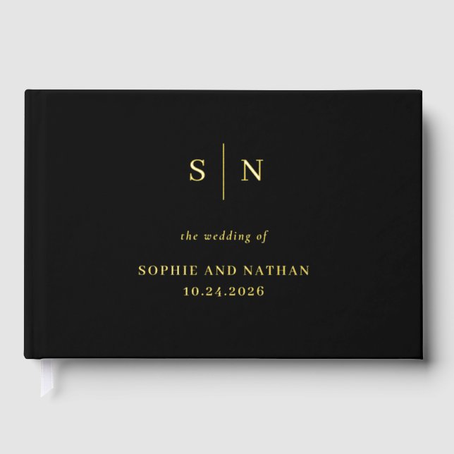 Minimal and Chic | Black and Gold Foil Wedding Guest Book (Front)