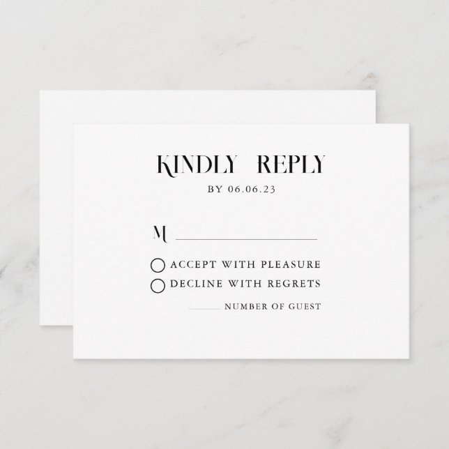 Minimal and chic black and Wedding RSVP Card (Front/Back)