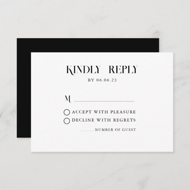 Minimal and chic black and Wedding RSVP Card (Front/Back)