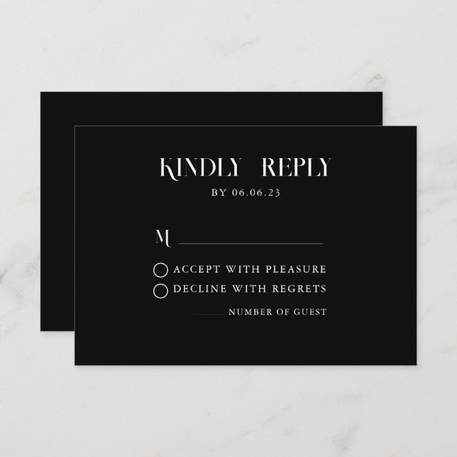 Minimal and chic black and Wedding RSVP Card (Front/Back)