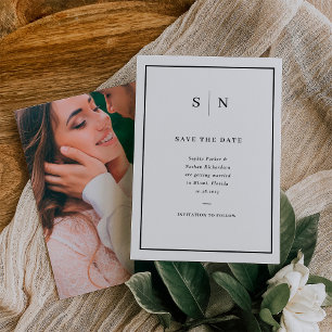 Minimal and Chic Black and White Border and Photo Save The Date