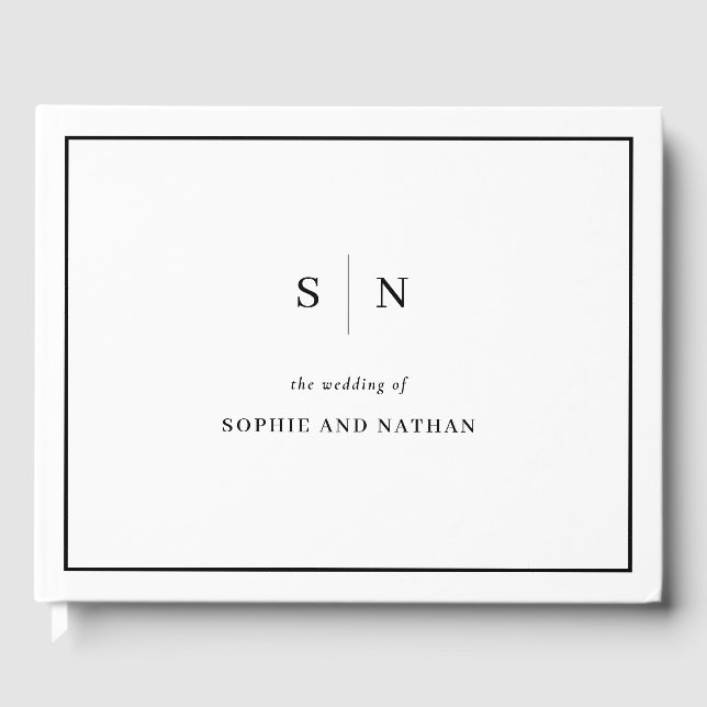Minimal and Chic | Black and White Border Wedding Guest Book (Front)