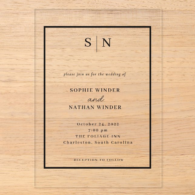 Minimal and Chic | Black and White Wedding Acrylic Invitations (Front)