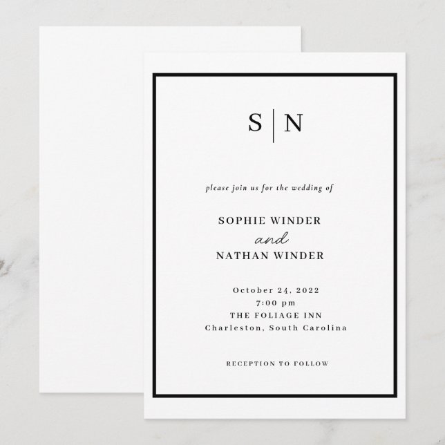Minimal and Chic | Black and White Wedding Invitation (Front/Back)