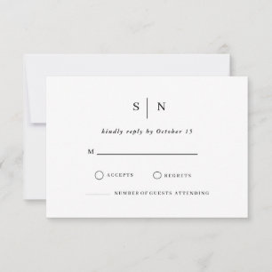 Minimal and Chic Black and White Wedding RSVP Ca Card