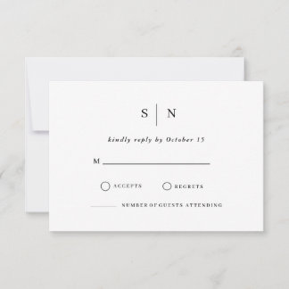 Minimal and Chic | Black and White Wedding RSVP Ca Card