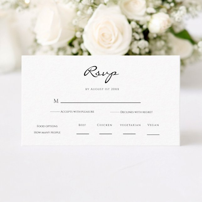 Minimal and Chic | Black and White Wedding RSVP  Enclosure Card (minimal simple wedding rsvo card with choice of food options , tie the knot in style)