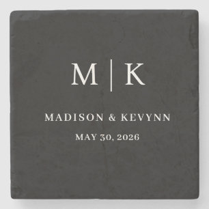 Minimal and Chic   Black and White  Wedding Stone Coaster