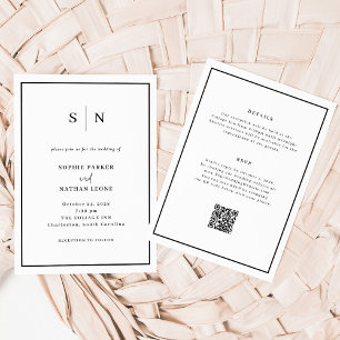 Minimal and Chic Black Border All in One Wedding Invitation