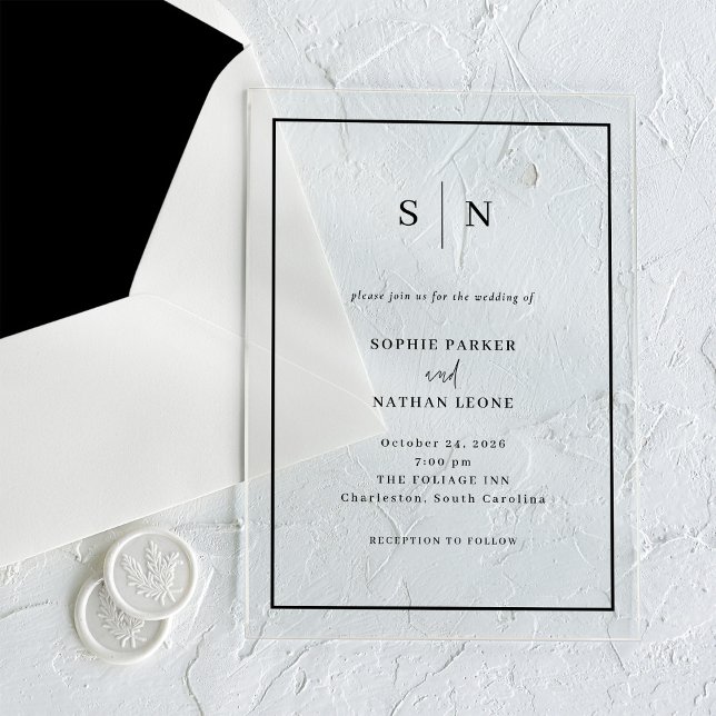 Minimal and Chic | Black Border Wedding Acrylic Invitations (Creator Uploaded)