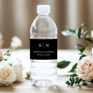 Minimal and Chic Black Monogram Wedding Water Bottle Label
