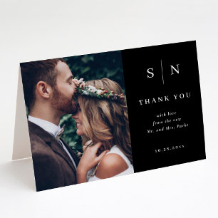 Minimal and Chic Black Photo Wedding Thank You Card