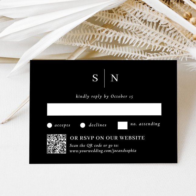 Minimal and Chic Black | Traditional and QR Code RSVP Card (Creator Uploaded)