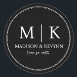 Minimal and Chic | Black Wedding Monograms Classic Round Sticker<br><div class="desc">Minimal and Chic | Black Wedding Monograms Classic Classic Round Sticker the text, and easily create your personalised Classic Round Sticker . Click EDIT to change the background colour or text colour. You can TRANSFER this DESIGN on other Zazzle products and adjust it to fit most of the Zazzle items....</div>