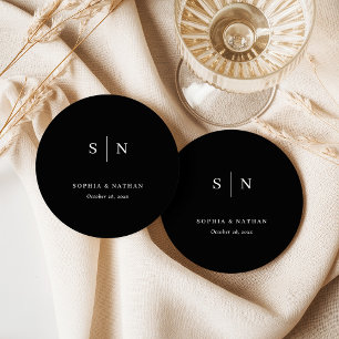 Minimal and Chic Black Wedding Round Paper Coaster