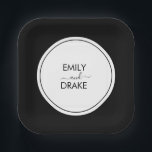 Minimal and Chic Black White Wedding Paper Plate<br><div class="desc">These elegant,  modern wedding or bridal shower paper plates feature a simple black and white text design in a minimalist style. Add the name of the bride and groom to make them completely your own. Choose the size and style from the options menu.</div>