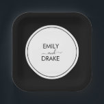 Minimal and Chic Black White Wedding Paper Plate<br><div class="desc">These elegant,  modern wedding or bridal shower paper plates feature a simple black and white text design in a minimalist style. Add the name of the bride and groom to make them completely your own. Choose the size and style from the options menu.</div>