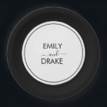 Minimal and Chic Black White Wedding Paper Plate<br><div class="desc">These elegant,  modern wedding or bridal shower paper plates feature a simple black and white text design in a minimalist style. Add the name of the bride and groom to make them completely your own. Choose the size and style from the options menu.</div>