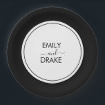 Minimal and Chic Black White Wedding Paper Plate<br><div class="desc">These elegant,  modern wedding or bridal shower paper plates feature a simple black and white text design in a minimalist style. Add the name of the bride and groom to make them completely your own. Choose the size and style from the options menu.</div>