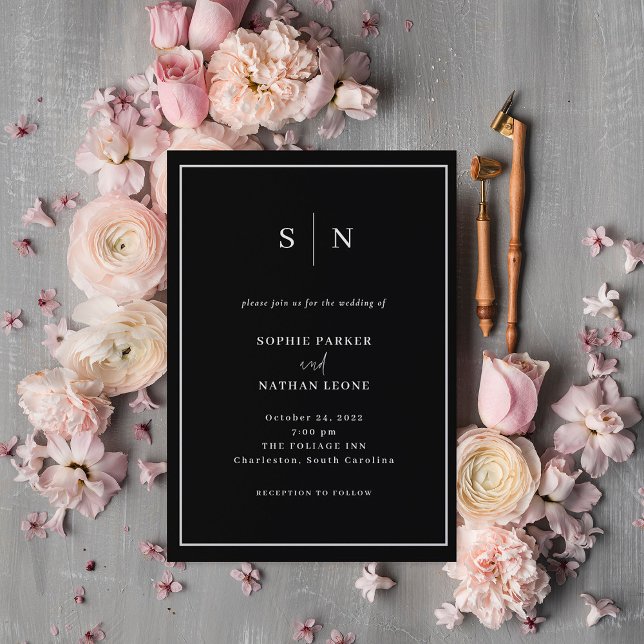 Minimal and Chic | Black with Border Wedding Invitation (Creator Uploaded)