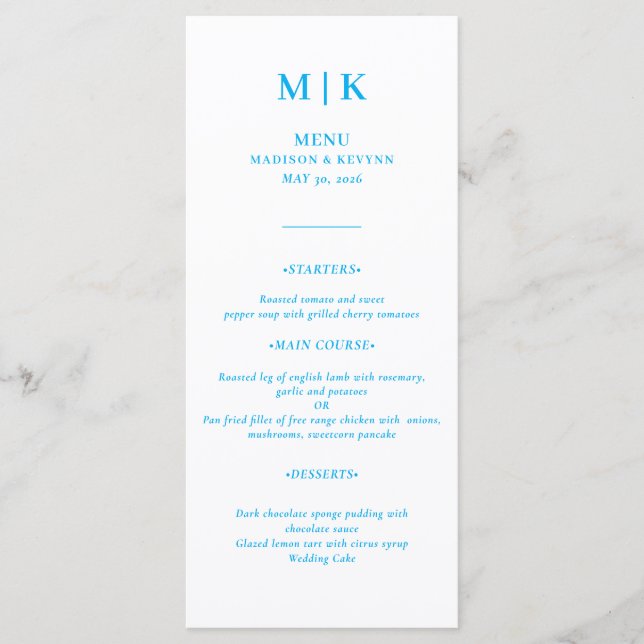 Minimal and Chic | Blue and White Wedding Menu (Front)