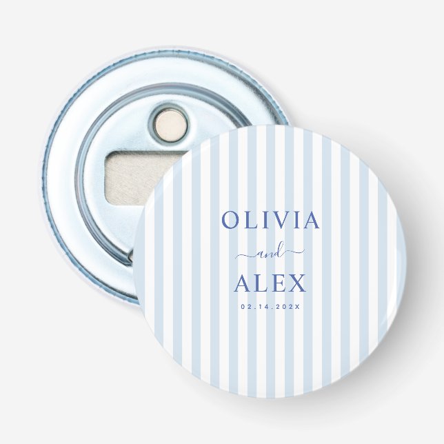 Minimal and Chic Blue French Personalised Wedding  Bottle Opener (Front)