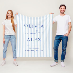 Minimal and Chic Blue French Personalised Wedding Fleece Blanket