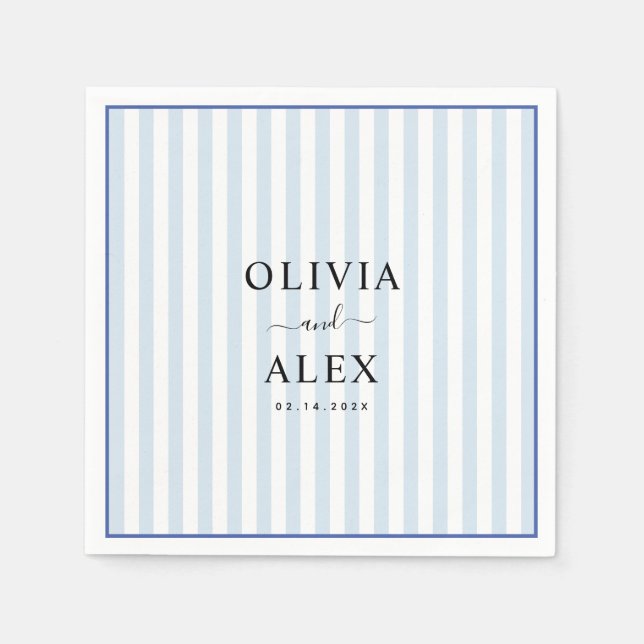 Minimal and Chic Blue French Personalised Wedding  Napkin (Front)