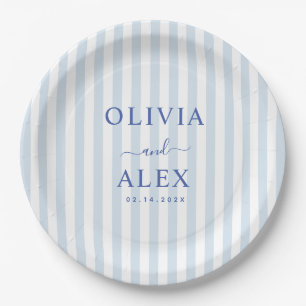 Minimal and Chic Blue French Personalised Wedding  Paper Plate