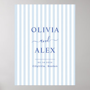 Minimal and Chic Blue French Personalised Wedding Poster