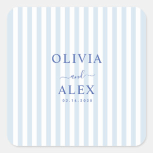 Minimal and Chic Blue French Personalised Wedding Square Sticker