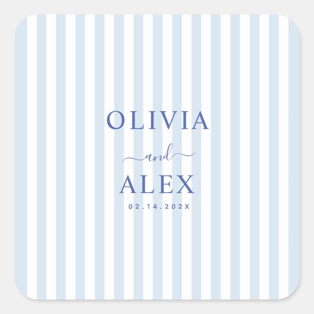Minimal and Chic Blue French Personalised Wedding  Square Sticker (Front)