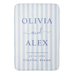 Minimal and Chic Blue French Personalized Wedding Bath Mat