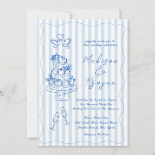 Minimal and Chic Blue French Personalized Wedding  Invitation