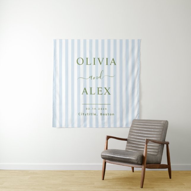 Minimal and Chic Blue French Personalized Wedding Tapestry (In Situ)