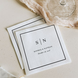 Minimal and Chic Border   Black and White Wedding Napkin