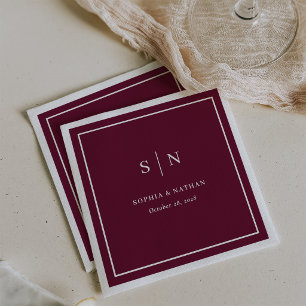 Minimal and Chic Border   Burgundy Wedding Napkin