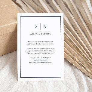 Minimal and Chic Border Navy Blue Wedding Details Enclosure Card