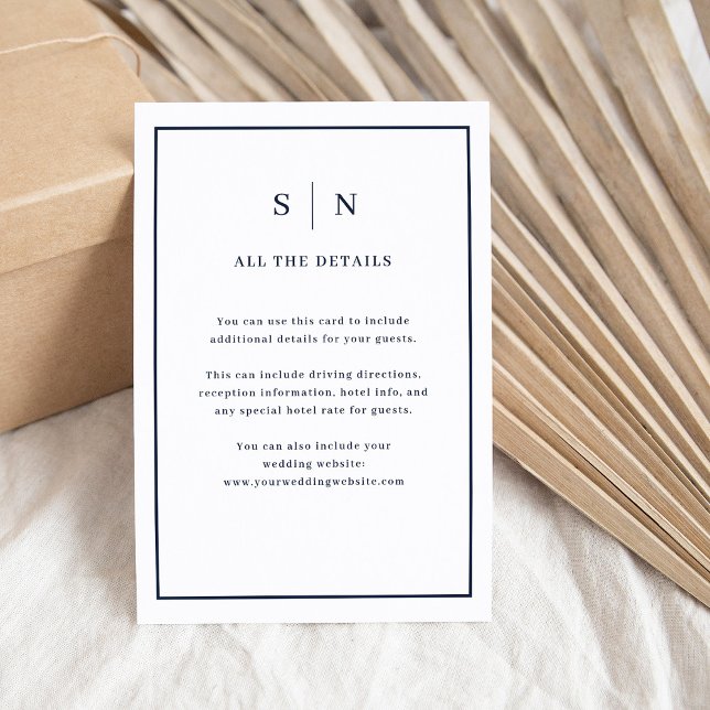 Minimal and Chic Border Navy Blue Wedding Details Enclosure Card (Creator Uploaded)