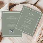 Minimal and Chic Budget QR Code Wedding Invitation<br><div class="desc">These elegant, modern, budget all-in-one wedding invitations are printed on a paper sheet. They feature a simple sage green and white minimalist text design, with a classic frame at the border. Add your initials or monogram to make them completely your own. The back of the invitation has room to add...</div>