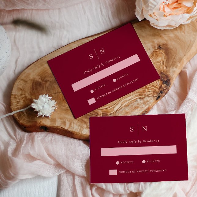 Minimal and Chic Burgundy and Light Pink Wedding RSVP Card (Creator Uploaded)