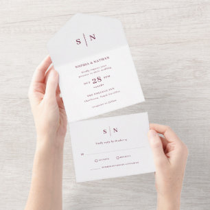 Minimal and Chic Burgundy and White Wedding All In One Invitation
