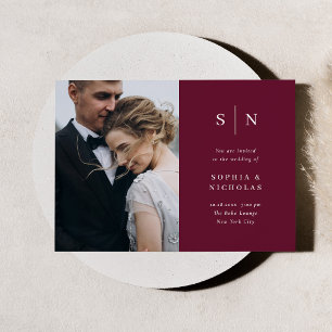 Minimal and Chic Burgundy Photo Wedding Invitation