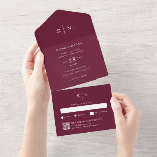 Minimal and Chic Burgundy QR Code Wedding All In One Invitation