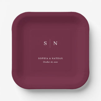 Minimal and Chic | Burgundy Red Wedding Paper Plate