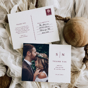 Minimal and Chic Burgundy Wedding Photo Thank You Postcard