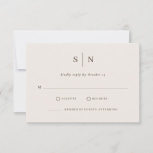 Minimal and Chic Creamy White and Brown Wedding RSVP Card