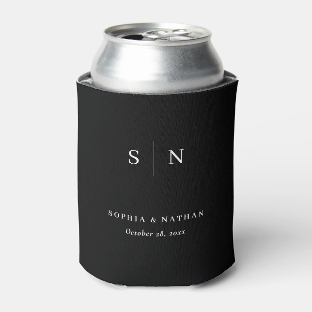 Minimal and Chic | Dark Black Wedding Can Cooler (Can Front)