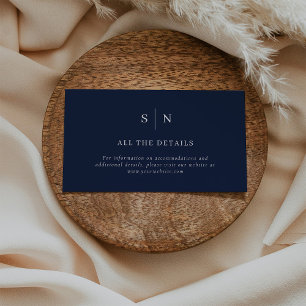 Minimal and Chic   Dark Navy Blue Wedding Details Enclosure Card