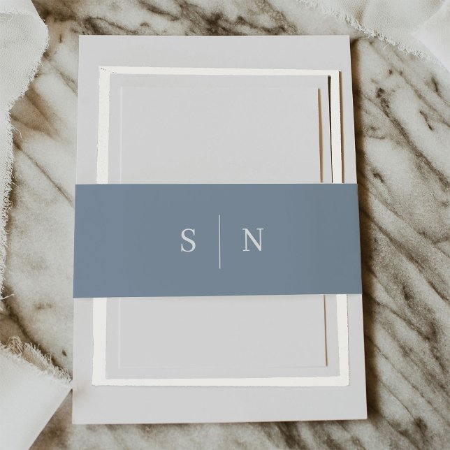 Minimal and Chic | Dusty Blue and White Monogram Invitation Belly Band (Creator Uploaded)